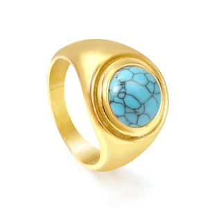 Fashion Stainless Steel Jewelry 18K <b>Gold</b> Plated Dome <b>Rings</b> Set <b>Turquoise</b> Pearl Gemstone Minimalist Chunky <b>Rings</b> for Women - Product Image 4