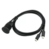 Kabel Ekstensi Panel Mount Tahan Air Dual USB C Threaded Flush Mount 2 USB C Male ke Female