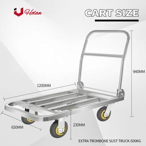 उहोलन एसयूएसटी-500 स्क्वायर ट्यूब स्टेनलेस स्टील प्लेटफार्म हैंड कार्ट ट्रॉली क्षमता 500 किग्रा - Product Image 2