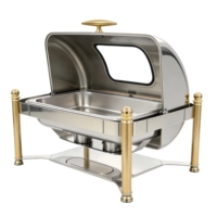 Plat à chafing professionnel chauffé à l'alcool en acier inoxydable 201, ensemble de buffet avec couvercle roulant et supports à combustible pour hôtel