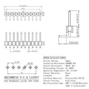 Một cửa mua hỗ trợ tùy biến hàng duy nhất cong kim 26 Pin 2.54mm PCB pin tiêu đề nam nối - Product Image 2