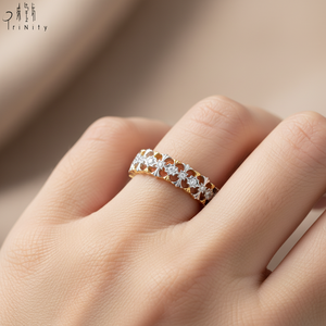 แหวนเพชรแท้ทำมือ ดีไซน์แบบวงแหวน 3/4 รอบวง สไตล์วินเทจสองสี ทองคำแท้ 18K งานฝีมือประณีต - Product Image 5