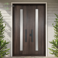 Porte extérieure double contemporaine en bois massif sur mesure Waydoor avec isolation phonique en verre pour villa, hôtel et appartement