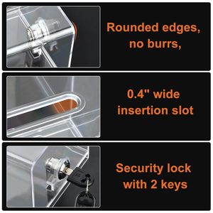 Boîte à dons en acrylique transparent sécurisée 4,75''D X 6,29''L X 8''H avec 2 clés, porte-panneau de vote, design moderne et durable pour un usage domestique - Product Image 4