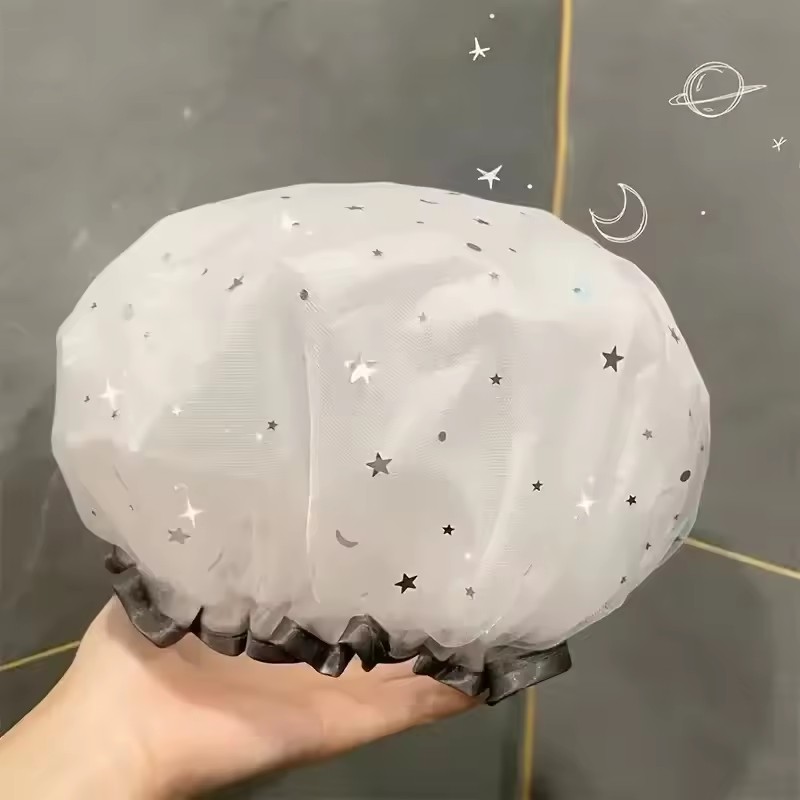 Модная Женская двухслойная утолщенная водонепроницаемая шапочка для душа со звездным небом и сеткой, мультяшный стиль, аксессуары для купания