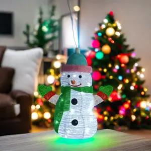 24" USB 8 Function Timing Remote Control 33pcs LED Light Sprinkled With Powdered Water Striped Cloth Snowman