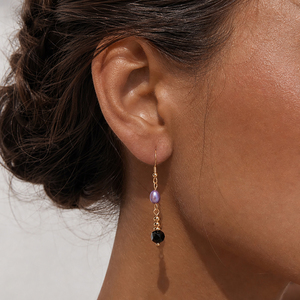 Boucles d'oreilles pendantes longues en or véritable plaqué 18 carats, style bohème fait main, pierres naturelles et perles d'eau douce mélangées, pour femmes - Product Image 4