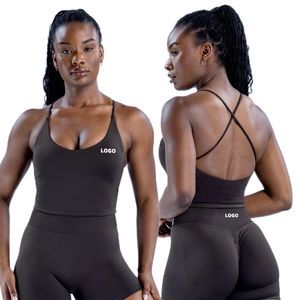 เสื้อกล้ามสายเดี่ยวแบบสายรัดของผู้หญิงเสื้อกล้ามสายเดี่ยวแบบสายไขว้เซ็กซี่เสื้อกีฬาระบายอากาศได้แผ่นรองที่ถอดออกได้สำหรับออกกำลังกายในยิม - Product Image 1