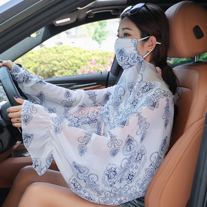 Sciarpa quadrata da donna musulmana protettiva dal sole, in chiffon di seta ghiaccio, set velo a mantella, estivo, coreano, per guida e ciclismo, copri stomaco, floreale - Product Image 3