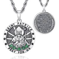 Merryshine Pendentif Médaille en Laiton Vert Saint Patrick, Bijou Religieux Catholique Chrétien, Amulette de Protection et d'Inspiration
