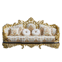 Canapé en bois massif de luxe français, style européen, salon, feuille d'or, tissu importé, éponge, sur mesure, villa, canapé haut de gamme
