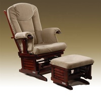 Ensemble de 2 fauteuils à bascule contemporains et écologiques en bois courbé avec ottoman pivotant et repose-pieds en suède pour salon