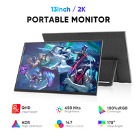 Moniteur portable mini HD SIBOLAN 13 pouces 2K QHD 2160*1350P écran IPS, double haut-parleur, type-C, pour ordinateur portable, PC, téléphone, Switch, PS5