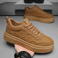 Chaussures décontractées pour hommes en toile marron à plateforme, semelle épaisse antidérapante, confortables pour les trajets quotidiens et le travail