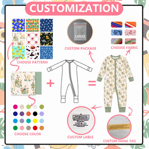 Pijama <span class=keywords><strong>de</strong></span> Bambú Personalizado <span class=keywords><strong>para</strong></span> Bebé, Estampado <span class=keywords><strong>de</strong></span> Animales del Bosque Color <span class=keywords><strong>Avena</strong></span>, Ribete Verde Salvia, Suave y Transpirable - Product Image 4