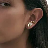 डिजाइन शांत अनियमित कम से कम बोल्ड कान क्लिप हीरा 18K सोने चढ़ाना स्टड कान की बाली लड़कियों के लिए