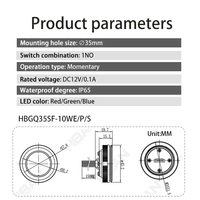 Interrupteur à bouton-poussoir micro en métal HBAN 35 mm IP65 1NO, éclairé, momentané, SOS, échantillon LED, bouton poussoir marche/arrêt, mini micro-interrupteur