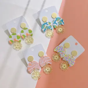 Pre-made Polymer Clay Flower Earrings Geometric Striped Kawaii Earrings Polymer For Women Handmade Irregular Stud Earrings