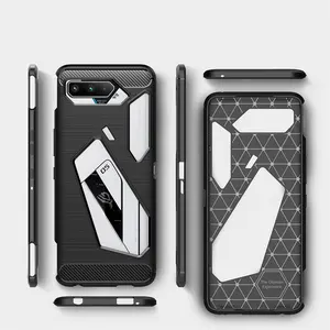 Rugged Shield Carbon Fiber Shockproof Protective Soft Silicon Case Anti-scratch PU Bumper Shockproof Cover For Asus Rog Phone 5