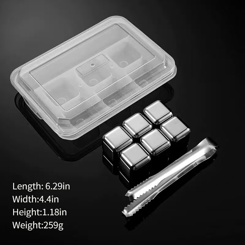 6 piezas + caja + pinza para hielo