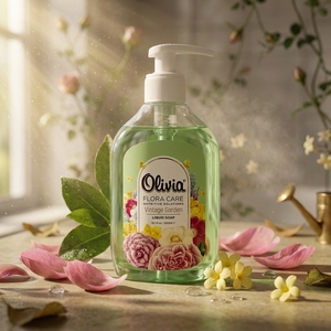 Savon liquide pour les mains hydratant à pH équilibré Vintage Garden avec panthénol, glycérine et extraits naturels 300 ml Olivia Flora Care - Product Image 1