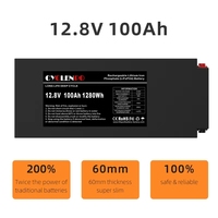 Batterie LiFePO4 Cyclenpo ultra-mince 12,8 V 50 Ah/100 Ah/150 Ah pour véhicules électriques/utilisation tout-terrain - Noir, garantie 4 ans, 6000