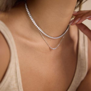 Collana Choker J&D Jewelry in Acciaio Inossidabile Color Argento con Faccina Sorridente e Zirconia Bianca Rotonda per Donne, Gioielli Resistenti all'Ossidazione - Product Image 2
