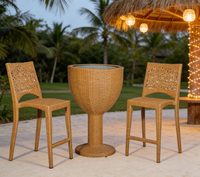 Ensemble moderne de table de bar et de chaises hautes en rotin pour l'extérieur, idéal pour les mariages, la cuisine, le jardin, le sous-sol, la terrasse et les espaces commerciaux