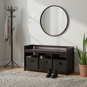 Banco de almacenamiento Addison de 4 piezas negro con 3 cestas de tela plegables - Product Image 3