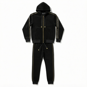 Men's <b>Black</b> <b>Velvet</b> Tracksuit Two Piece Jogger Set Zip Up Hoodie Elastic Waist Pants Casual Streetwear - Product Image 5