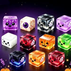 Boîte mystère Halloween : Cube de paillettes Squishy, Jouet anti-stress à presser (Fantôme, Citrouille, Œil) – Cadeau pour enfants, idéal pour la détente des fêtes, vente en gros - Product Image 1