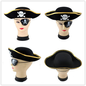 Sombrero de <span class=keywords><strong>Pirata</strong></span> para Adultos al por Mayor, Accesorios de Capitán, Decoraciones Personalizadas de Plástico, Tela y Plumas para Halloween - Product Image 2