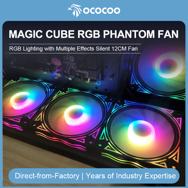 OCOCOO Magic Cube RGB Phantom Fan High Performance 5V 120mm ARGB Heatsink Cooler Fluid Bearing Gaming Computer Case 3pin/4pin