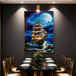 Personnalisé Homedecor Entrée <span class=keywords><strong>Peinture</strong></span> Couloir Salon Wallart <span class=keywords><strong>Peinture</strong></span> Mer Paysage <span class=keywords><strong>Voilier</strong></span> Cristal Porcelaine <span class=keywords><strong>Peinture</strong></span> LED - Product Image 3