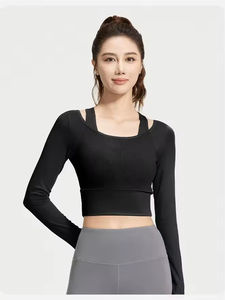 Vente en gros – Nouveau design personnalisé avec logo imprimé sur le devant, maille respirante, faux deux-pièces, manches longues, col rond, pour femme, idéal pour le tennis, séchage rapide - Product Image 4