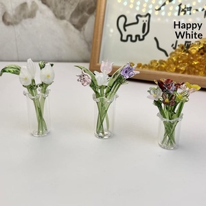 Florero Pequeño de Cristal Artificial con Cinco Pétalos, Ramo de Flores de <span class=keywords><strong>Lirio</strong></span> de Agua y Tulipán, Adorno Decorativo para Mesa, Regalo Esmaltado - Product Image 4