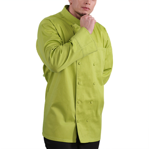 Chaqueta de chef hecha a medida verde de mezcla de algodón y poliéster de manga larga que absorbe la humedad - Product Image 5