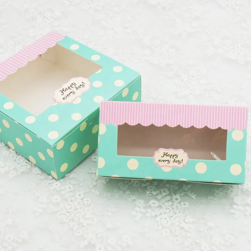 Cajas de embalaje de rollo suizo, cajas de embalaje de postre largo, cajas rectangulares para hornear pasteles con ventana transparente