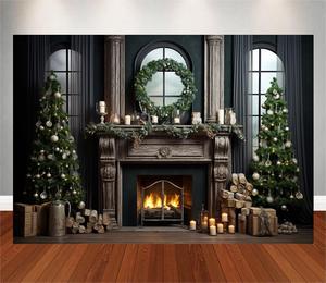 Fondos de Navidad <span class=keywords><strong>para</strong></span> fotografía pared verde Navidad chimenea estantería y árbol bebé foto de fondo <span class=keywords><strong>Photocall</strong></span> Props - Product Image 4