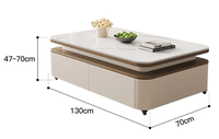 Table basse relevable moderne VOXHOME avec plateau en pierre frittée, tiroirs de rangement et roulettes pour salon et mobilier de maison