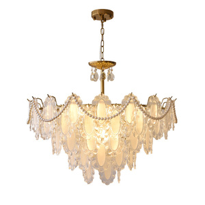 Lampadario Francese a Spettro Completo, Moderno e Semplice, Popolare con Cristalli e Perle, Illuminazione Romantica e Calda per Soggiorno - Product Image 5