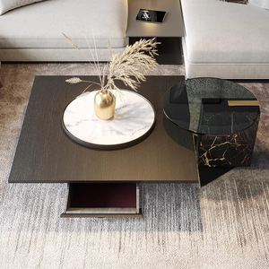 Juego de mesas de centro anidadas modernas, mesa lateral superior de vidrio templado, mesa de centro cuadrada, muebles de sala de estar de pizarra central - Product Image 5