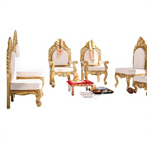 Latest Wedding Mandap Chairs Designs Golden Carved Wooden Mandap Chairs Collection Low Seating Chairs Set For Hindu Weddings UK - Product Image 2