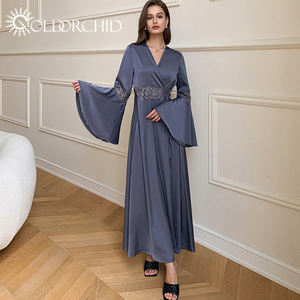 Batas de encaje para <span class=keywords><strong>mujer</strong></span>, ropa de dormir de lujo para <span class=keywords><strong>mujer</strong></span>, decoración de flores en la espalda de boda, vestido de Bata, Pijama largo y elegante de punto aceptado - Product Image 6