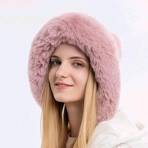 Nouveau bonnet en polaire épais tricoté unisexe avec grand col à capuche, motif camouflage, trois pompons en fourrure et 7 couleurs unies pour l'hiver - Product Image 5