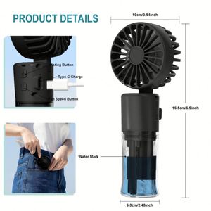 Ventilateur portable pliable avec logo personnalisé, coloré, avec cordon, 4 vitesses réglables, adapté aux femmes, à la maison, au bureau et en voyage - Product Image 2