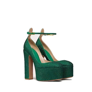 Zapatos de Tacón Alto para Mujer, Tallas Grandes, de Cuero/Brillantes, con Tacón Cuadrado, Correa en el Tobillo, Cierre Deslizante, Zapatos de Moda para Fiesta - Product Image 1