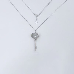 Collier ras du cou ajustable en argent sterling 925 avec diamant de laboratoire unique en forme de cœur battant, <span class=keywords><strong>clé</strong></span> d'amour, pour femme, délicat - Product Image 5