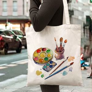 Sac fourre-tout en toile imprimée avec palette d'artiste et pinceaux, sac à bandoulière, cadeau pour les amateurs d'art, les peintres, l'école, les voyages, le shopping - Product Image 1