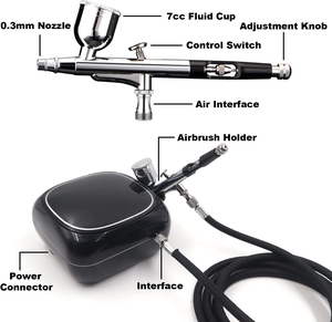 Kit aérographe avec <span class=keywords><strong>compresseur</strong></span> avec buse de 0.3mm 30PSI haute pression Idéal pour la peinture Modelage Décoration Gâteau Pâtisserie Maquillage Nail Art - Product Image 6